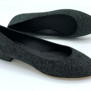 Ballerina Nera in Pelle Scamosciata e Brillantini