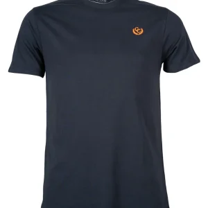 T-shirt manica corta tinta unita con collo in maglia e brand fluo ricamato
